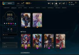 Vendo cuenta de lol 365 escencia mitica +200skins Premio S santuario, USD 300.00