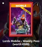 For sale pass Lords Mobile – Weekly Pass (worth €500.00), USD 100.00