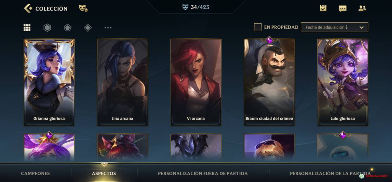 Cuenta Wild Rift nivel 55 - win rate 52.9% - 34 skins