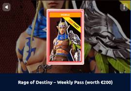 I sell a code of € 200 for Rage of Destiny, € 100.00